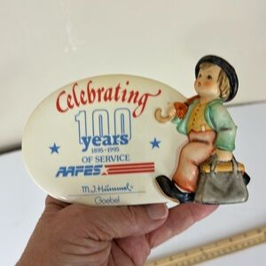 ASFES Goebel Hummel Dealer Plaque #187A Boy with Sign 100 Yrs TMK-7